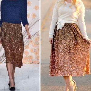 Lauren Conrad Ombré Rose Gold Sequin Midi Skirt